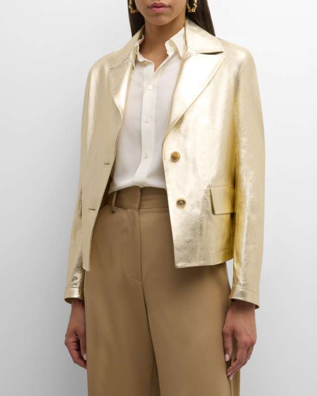 Metallic Leather Single-Breasted Jacket